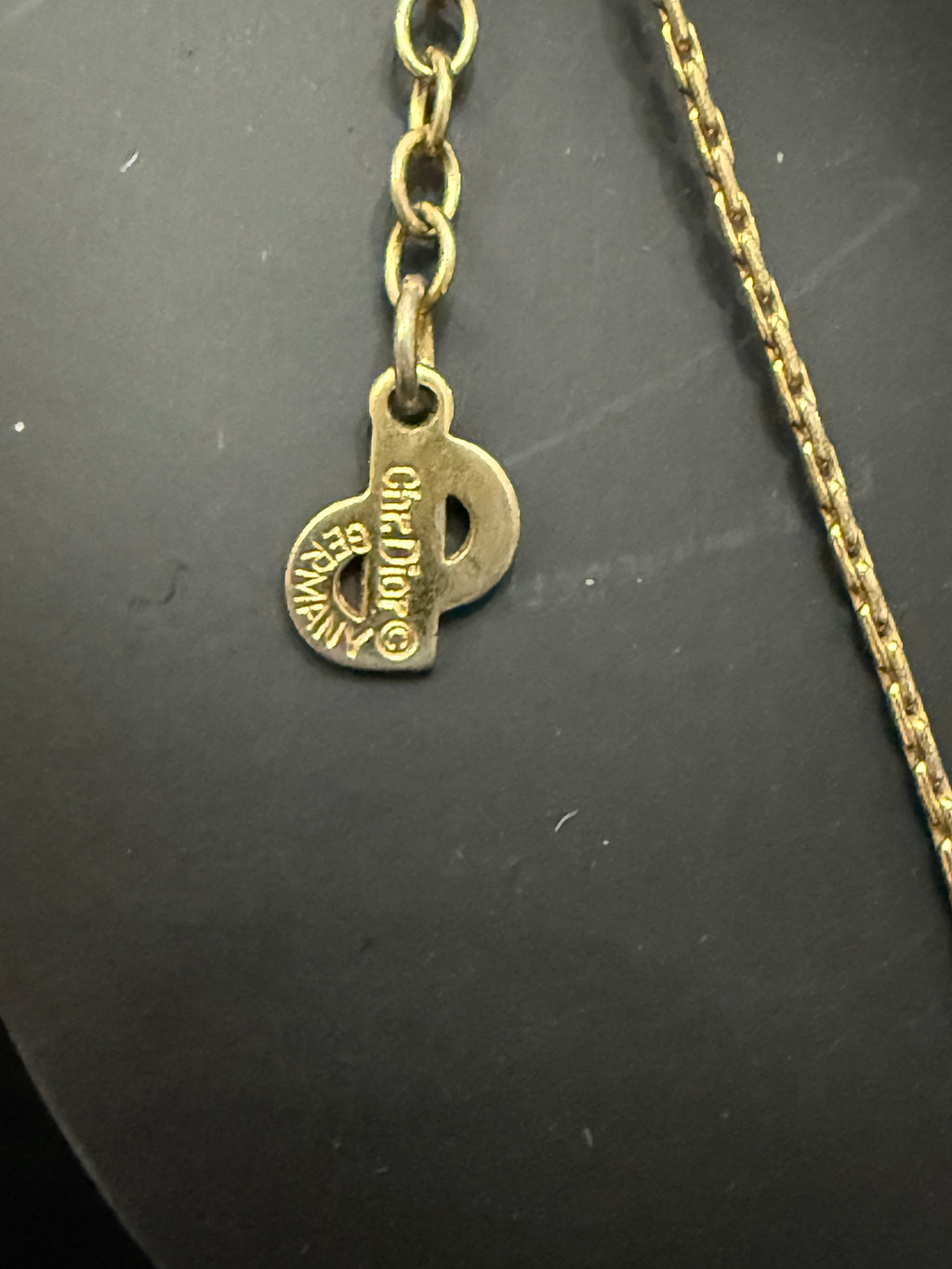 Christian Dior Adjustable Logo Pendant Necklace – Gold Tone (Signed Tag, Germany)