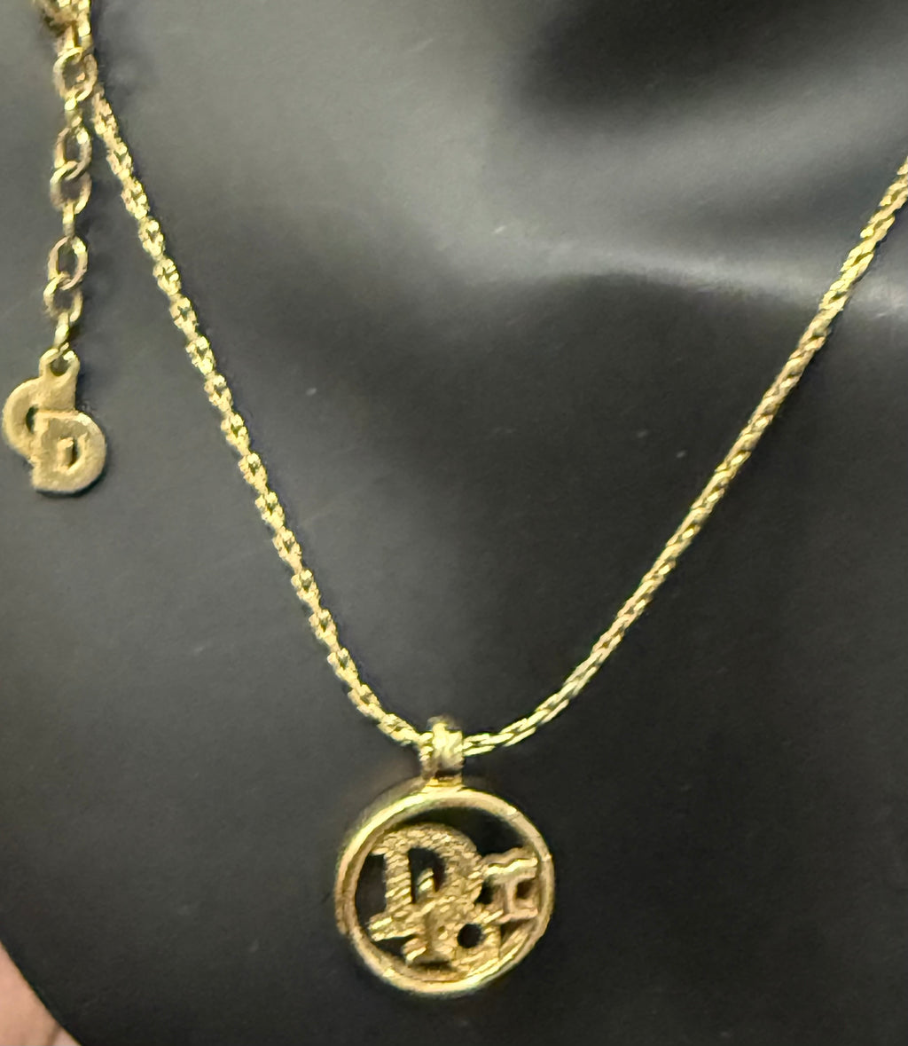 Christian Dior Adjustable Logo Pendant Necklace – Gold Tone (Signed Tag, Germany)