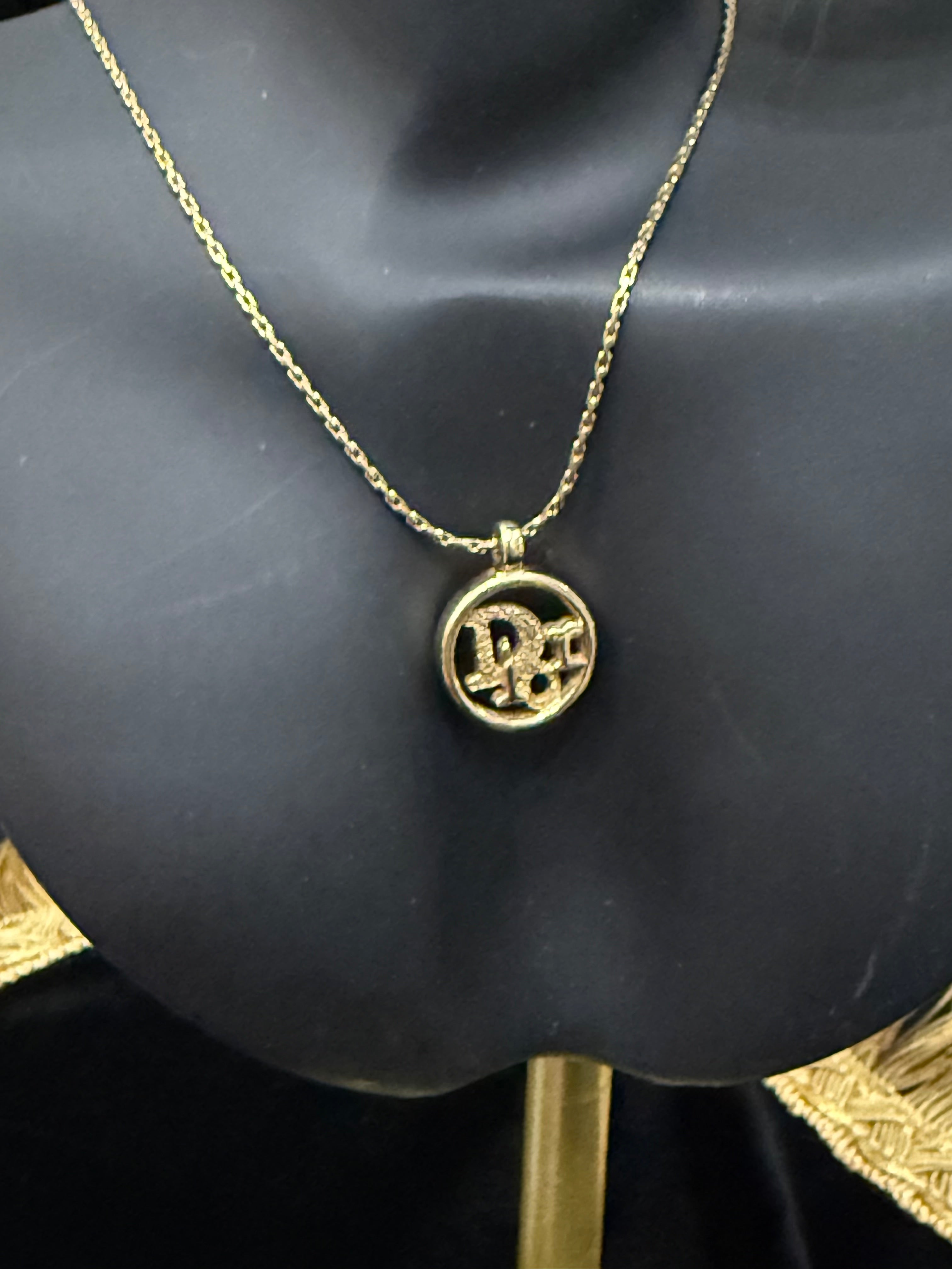 Christian Dior Adjustable Logo Pendant Necklace – Gold Tone (Signed Tag, Germany)